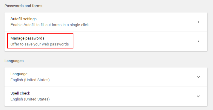 click manage passwords